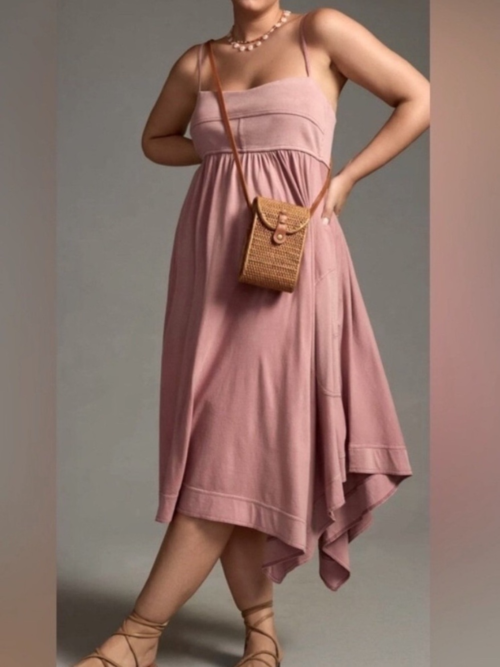 Daily Practice by Anthropologie Asymmetrical Sharkbite Hem Midi Dress Pink Small